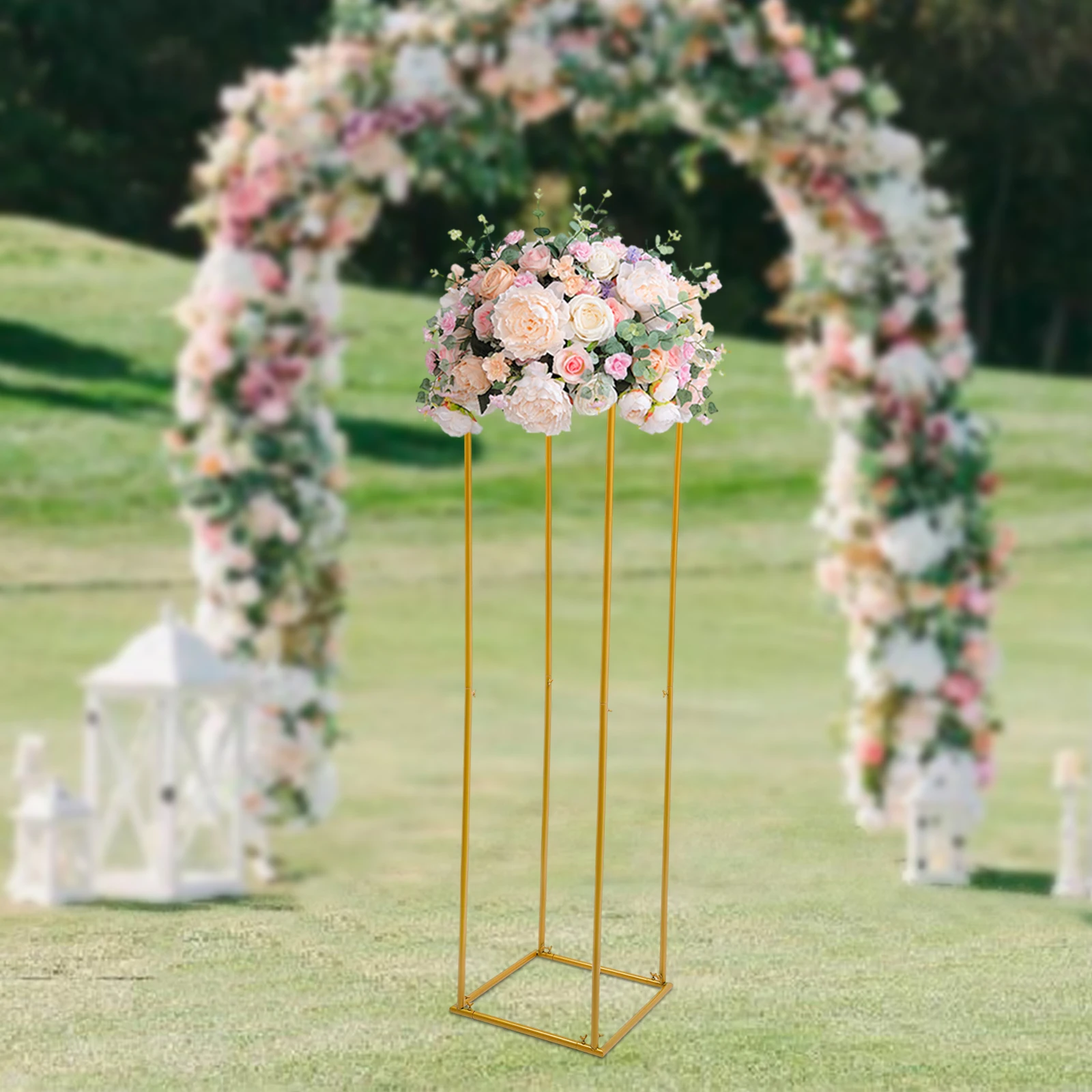 Gold Flower Stand for Wedding Metal Vases Stand Wedding Flower Stand Rectangular Flower Display Rack for Wedding Party Birthday