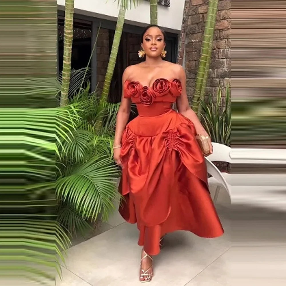 

Christmas Flowers Prom Dress Sweetheart Satin Layers Maxi Dresses Party Evening Gowns Zipper Back Aso Ebi Birthday Gowns