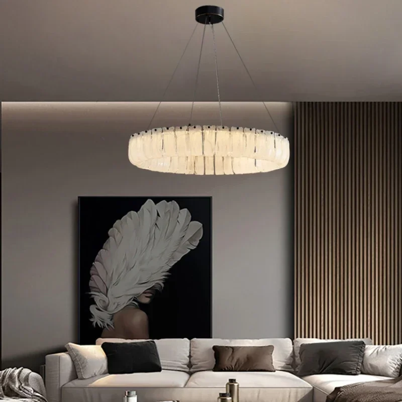 Modern luxury living room chandelier French-style villa dining room High-end glass lamp Designer's creative full copper lamp