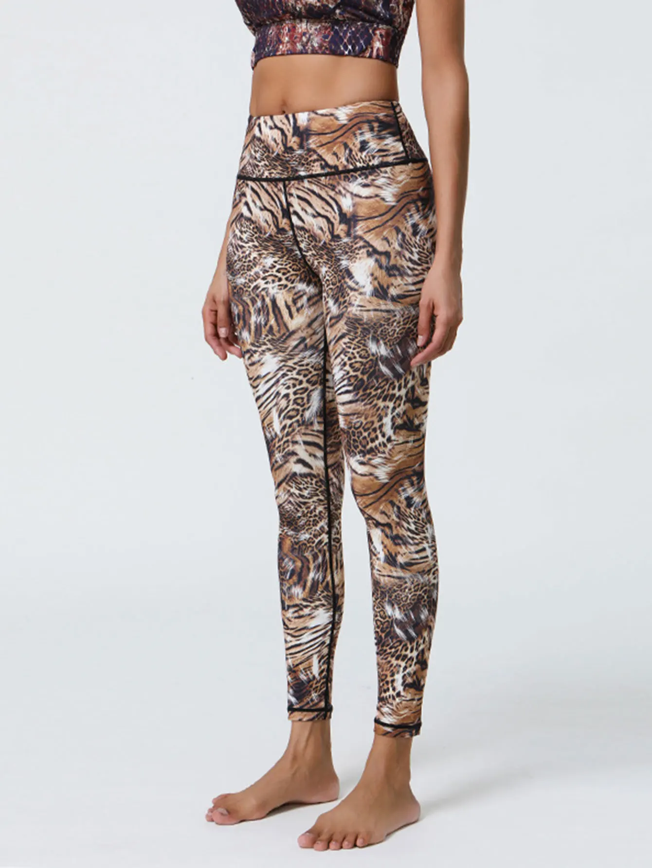 여성용 하이웨이스트 슬림핏 레깅스 풀 프린트 캐주얼 스포츠 바지 가을 겨울 일상복 패셔너블 베이직