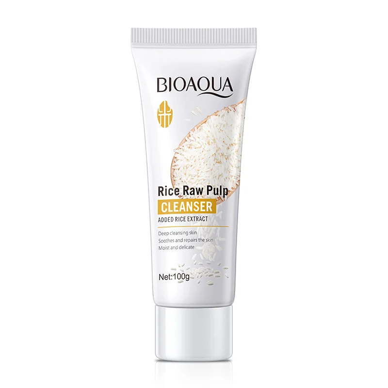 BIOAOUA Rice Raw Pulp Cleanser Facial Scrub Foam Remove Blackhead Face Beauty Moisturizing Shrink Pores Deep Clean Oil Control