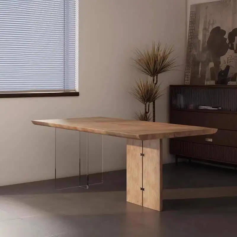 

Nordic log tea table solid wood dining table and chair combination pine tea table simple desk large board desk long