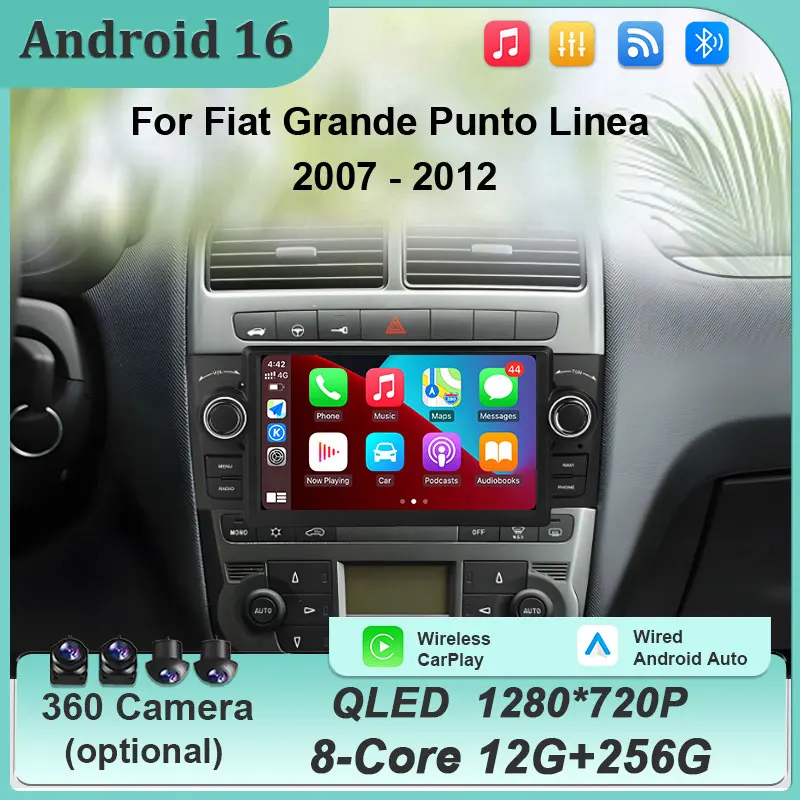Radio para Auto de 7 Pulgadas para Fiat Grande Punto Linea 2007-2012, Reproductor Multimedia, GPS, Navegador, Pantalla Táctil, Bluetooth, WiFi, FM, Unidad Principal Estéreo para Auto