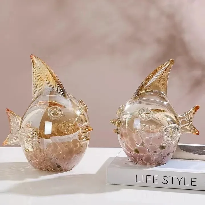 HYS light luxury simple crystal glazed fish ornament living room TV cabinet bedroom entrance model room glass decoration