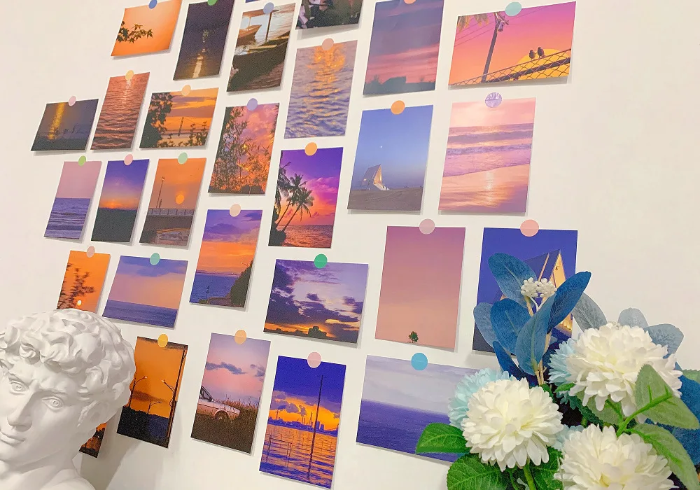 30 قطعة غروب الشمس توهج شيك طباعة ملصق ملصق هدية القهوة Harajuku جدار المنزل خلفية المعيشة صور ديكور بطاقة بار اللوحة