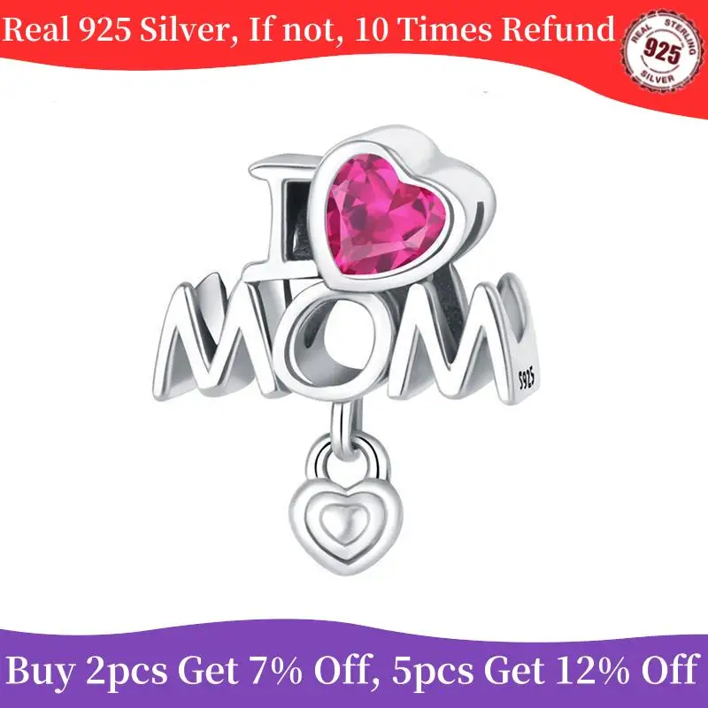 

Настоящие подвески из стерлингового серебра 925 пробы, бусины «Я люблю маму», подходят для оригинального браслета, ожерелья, изготовления ювелирных изделий, подарки «сделай сам»