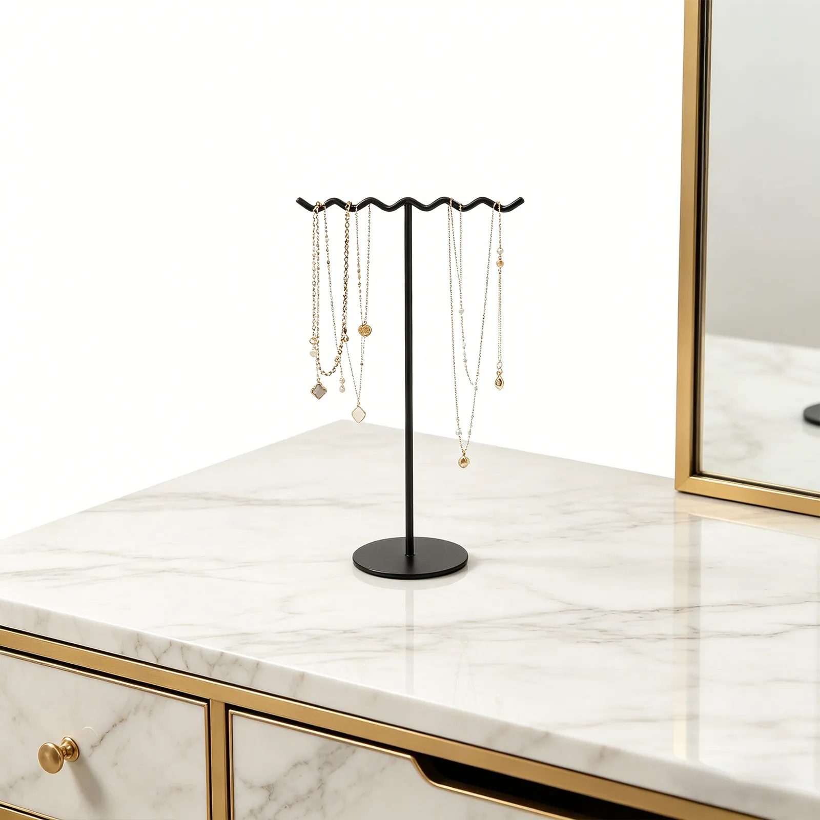 Metal Necklace Organizer Holder Stand Matte Finish T-Bar Necklace Tree Display for Bracelets Pendants Tabletop Jewelry Holder