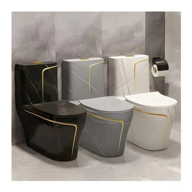 

Modernos Luxury Gold Black Marble Colorful Porcelain Water Closet Ceramic One Piece Bathroom Wc Bowl Toilets Commode