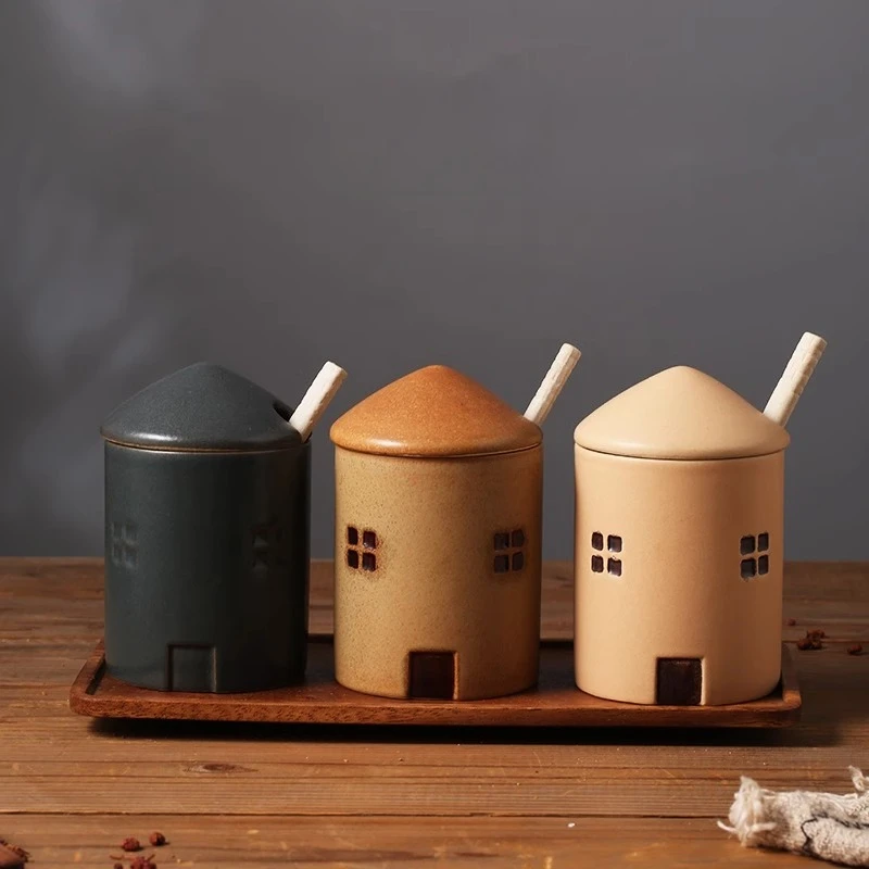 

Ceramic Seasoning Bottle Household Warm Room Retro Salt Jar High Appearance Level Kitchen Tools Salt Seasoning Jar Storage Box