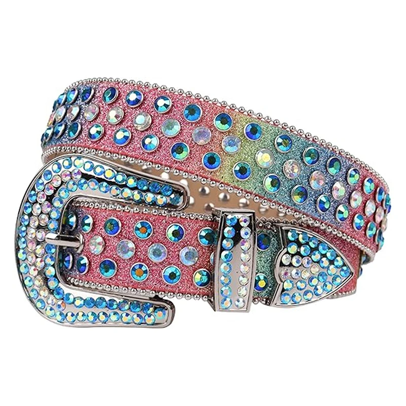 men\'s fashion diamond studded belts rainbow soft leather rhinestone belt stage nightclub womens stylish waistband designer leash