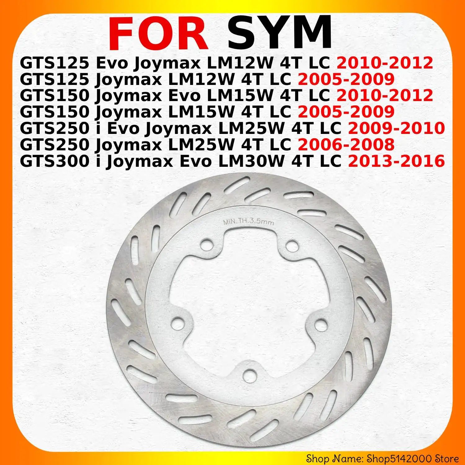 

Motorcycle Front Brake Discs Rotors for SYM GTS125 GTS150 GTS250 GTS300 i Evo Joymax LM12W 4T LC 2005 2016 Year