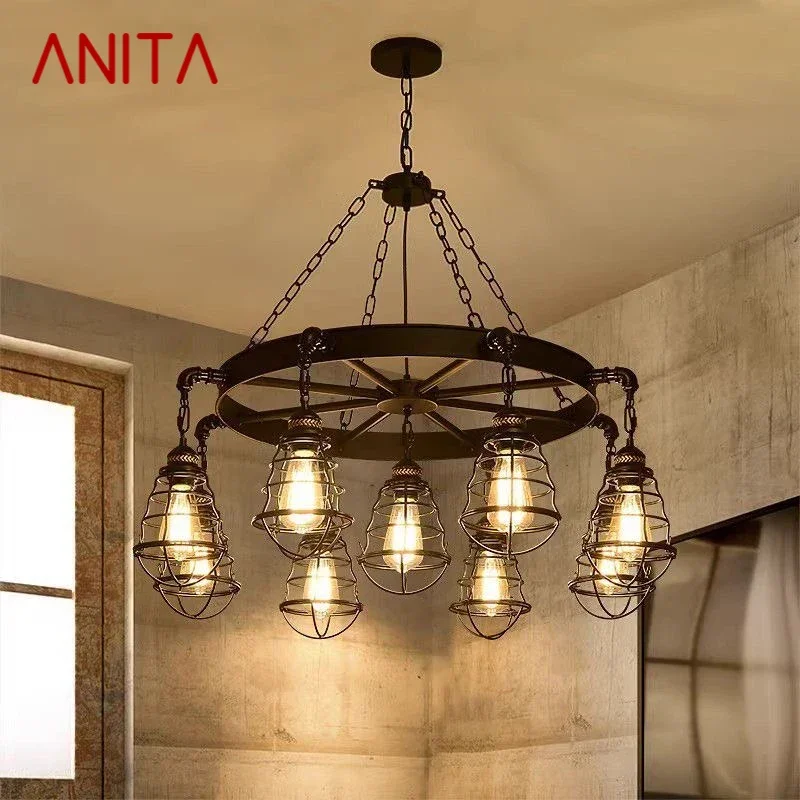 ANITA American Retro Pendent Lamp Industrial Wind Living Room Restaurant Loft Clothing Store Cafe Bar Box Homestay Chandelier