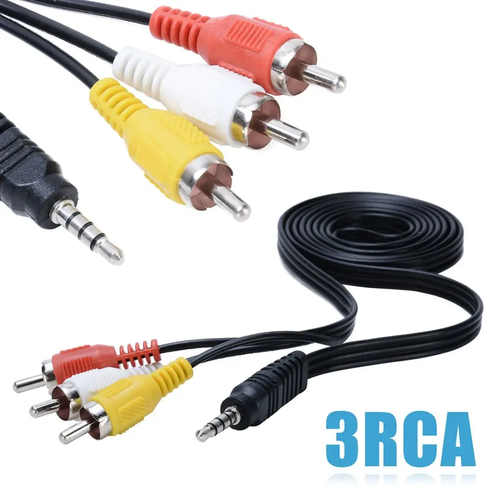 1M 3.5mm Jack Plug to 3 RCA Adapter AUX Cable Male to Male Audio Video AV Cable Wire For Speaker Laptop DVD TV Computer Cables