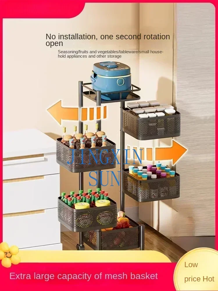Sturdy Fruit and Vegetable Basket Bowls for Kitchen with Metal Top Lid, 5 Tier Rotating Storage Rack Cart