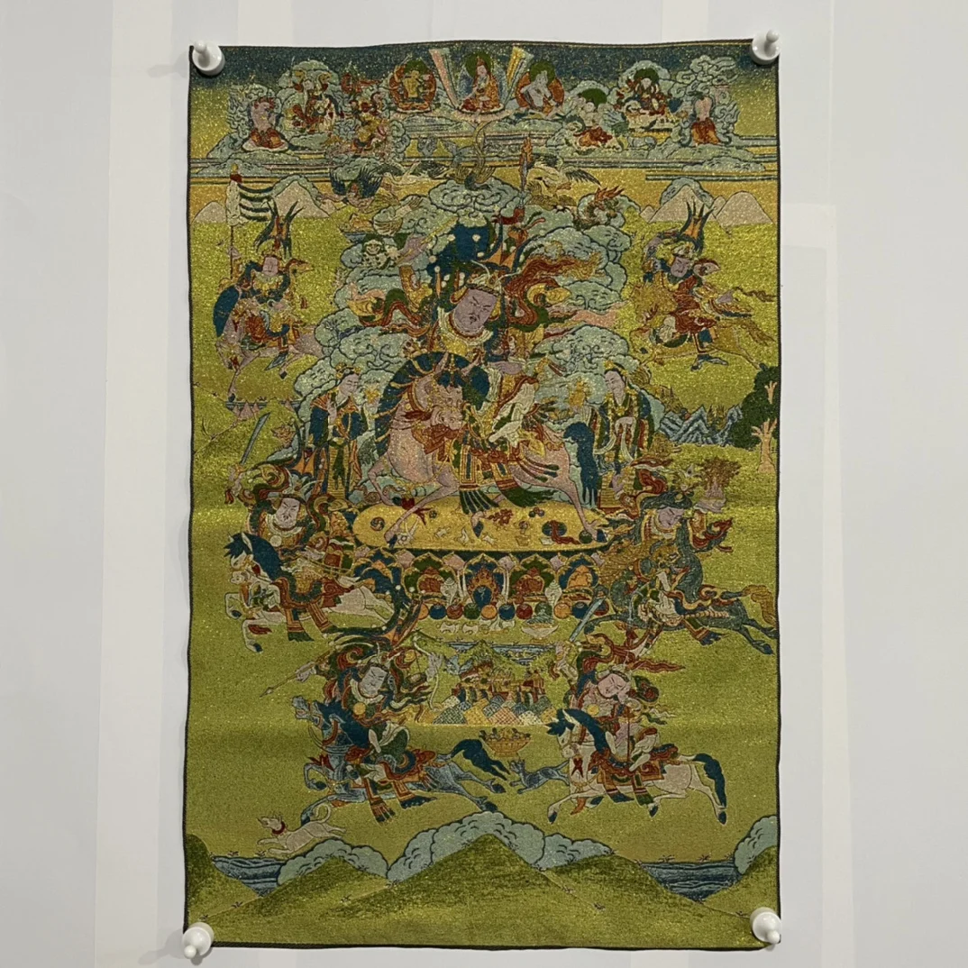 35' Thangka Embroidery Tibetan Buddhism Silk Embroidery King Gesar Tibetan Hero Thangka Hanging Screen Town House