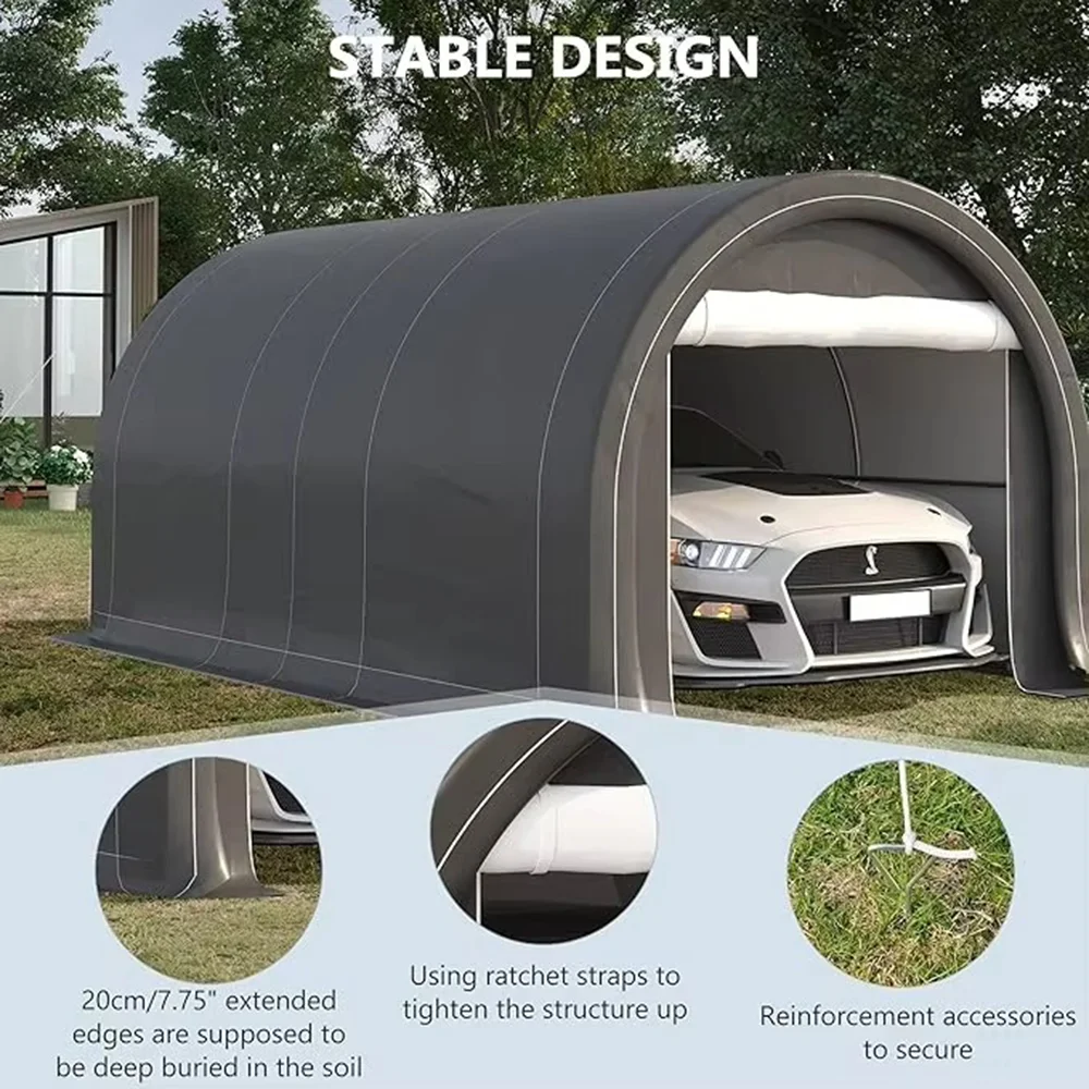 

Carports 10x20 FT Heavy Duty Car Canopy Garage All Steel Frame Double Zipper Doors Round Portable Outdoor Weatherproof Shelter