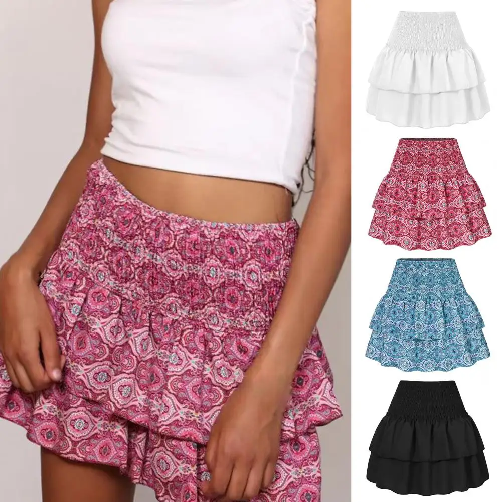 

Women'S Summer Bohemian Floral Print Mini Skirt Pleated Ruffle Printed Vintage Dress For Ladies Vestido De Mujer