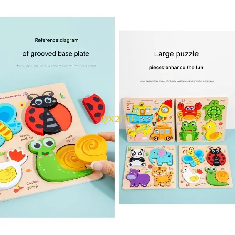 QX2D Puzzle colorato con animali in legno per lo sviluppo cognitivo dei bambini in età prescolare e giocattolo educativo per il