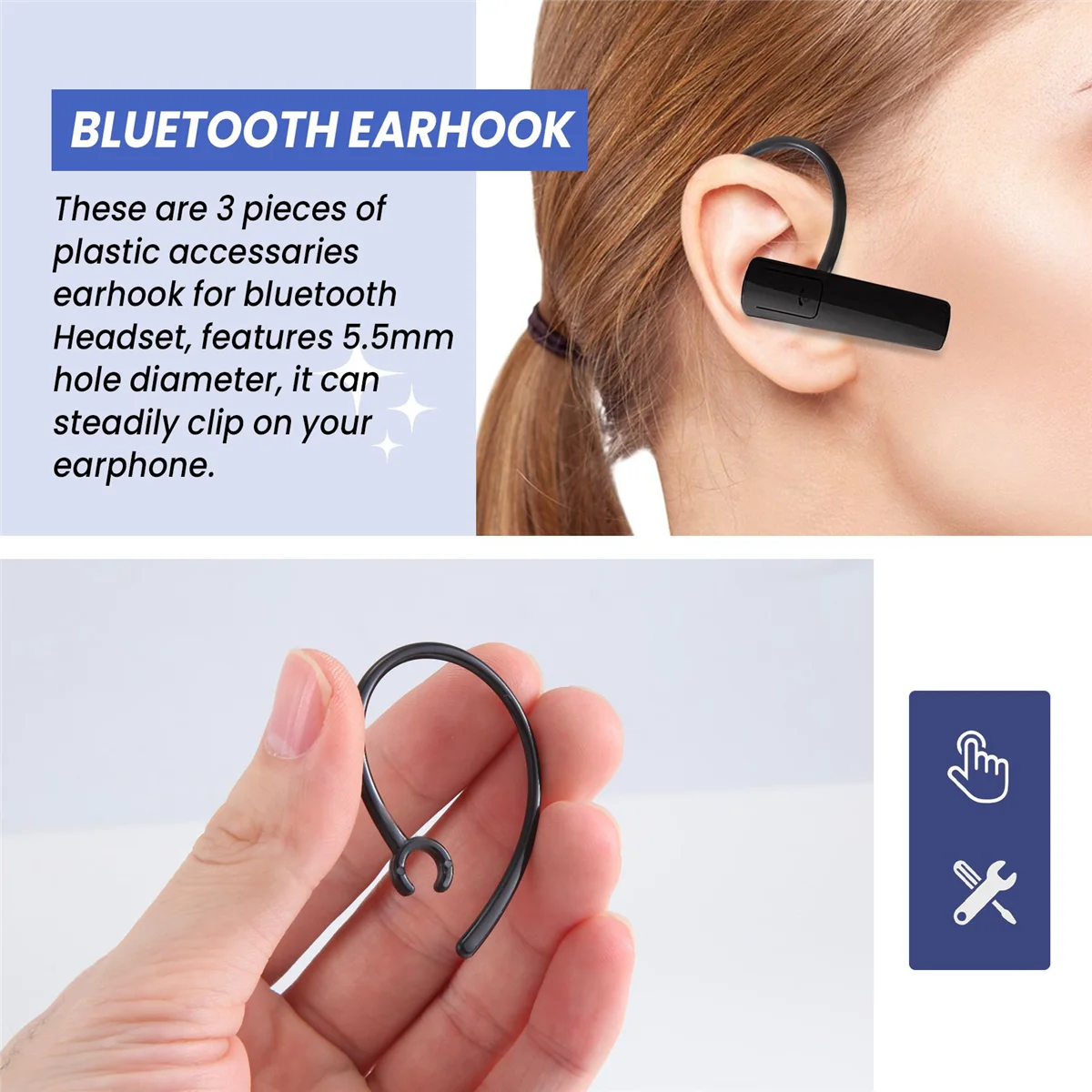 

Premium 3 Pcs Handfree 5.5mm Hole Black Plastic Earhook for bluetooth Earphone