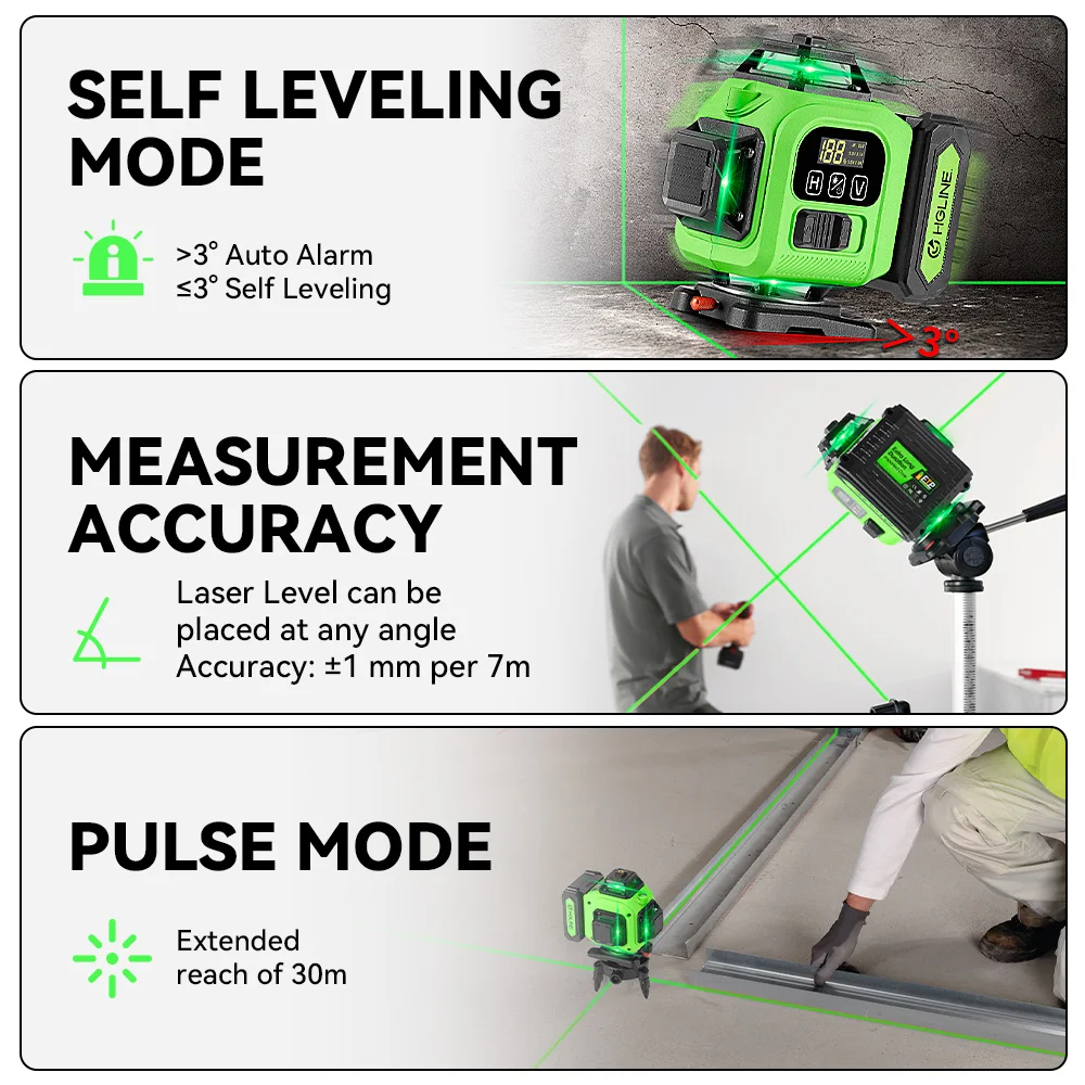 HGLINE 16 Lines Laser Level Professional 4x360° Cross Horizontal Vertical Levels Machine APP Remote Control Laser Level Tool