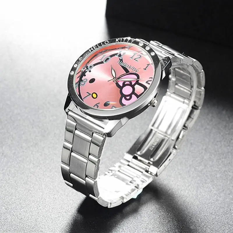 Casual Simple Steel Band Women\'s Watch Kawaii Hello Kitty Cartoon Student Quartz Watch Children\'s Pointer Watch