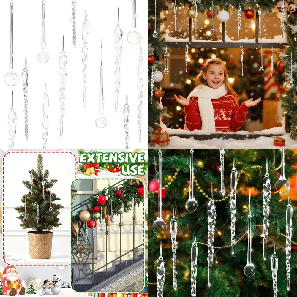 

200 Crystal Water Drop Icicle Ornaments for Christmas Tree, Hanging Acrylic Decorations for Winter Wonderland Party