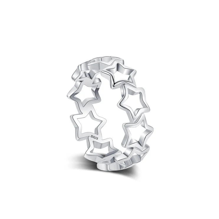 

S925 Sterling Silver Hollow Star Ring for Women European American Style Simple Fashion Jewelry
