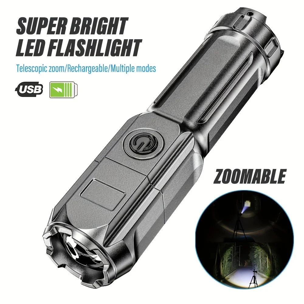 EDC LED Flashlight Rechargeable Torch Supports Telescopic Zoom 3 Lighting Modes  Suitable for Camping Exploration Hiking