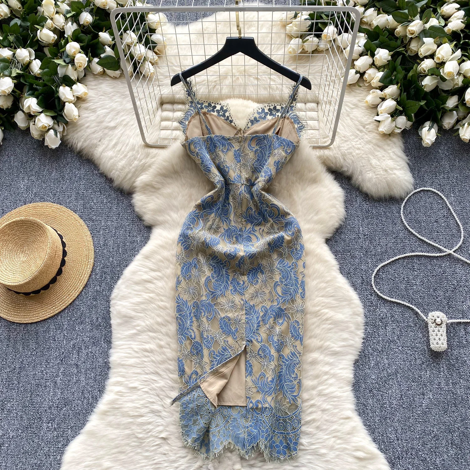 Elegant Sexy mesh lace off shoulder vintage Slip Dress Summer Beach Vestidos Slim sleeveless Women party dresses