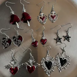New Harajuku Vintage Goth Pink Peach Heart Drop Earrings For Women Grunge Punk Halloween Aesthetic Y2k Fairy Jewelry