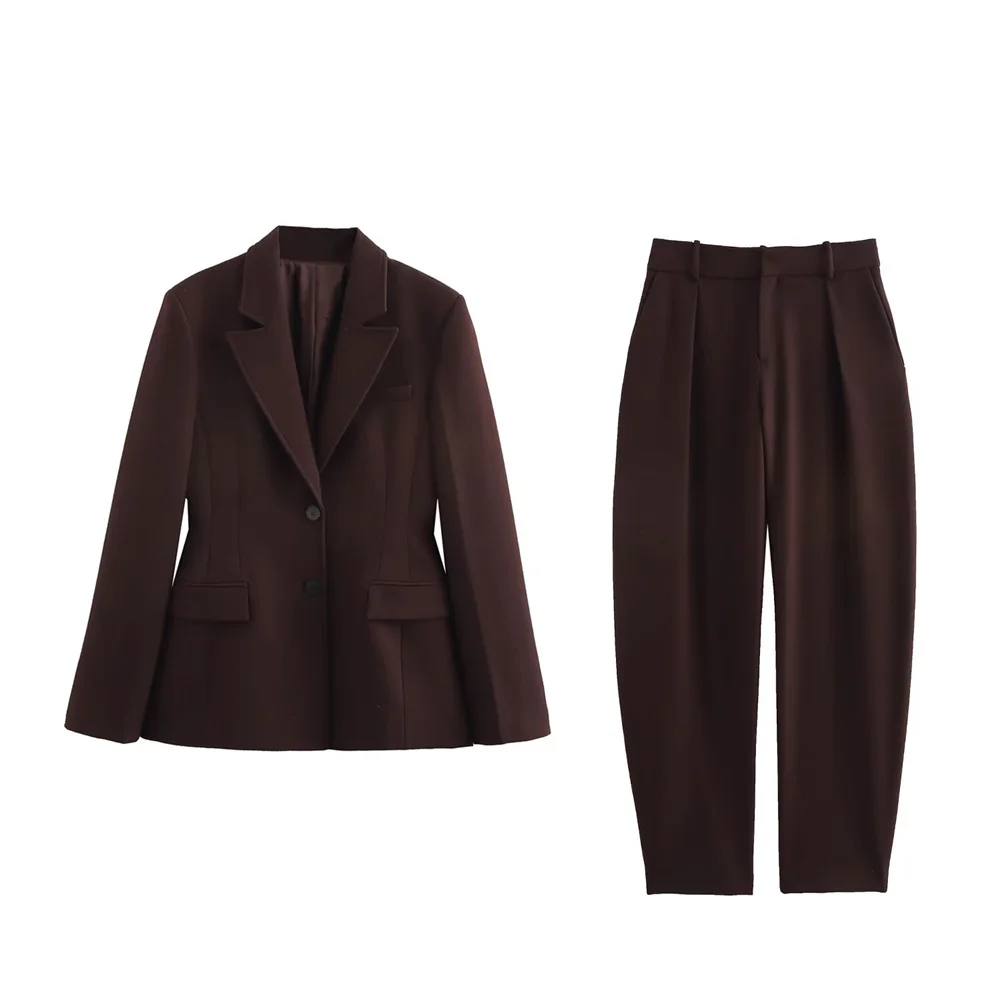 

BM&MD&ZA Women's Elegant Brown Blazer and Trousers Set Classic Design for Professional and Stylish Appearances