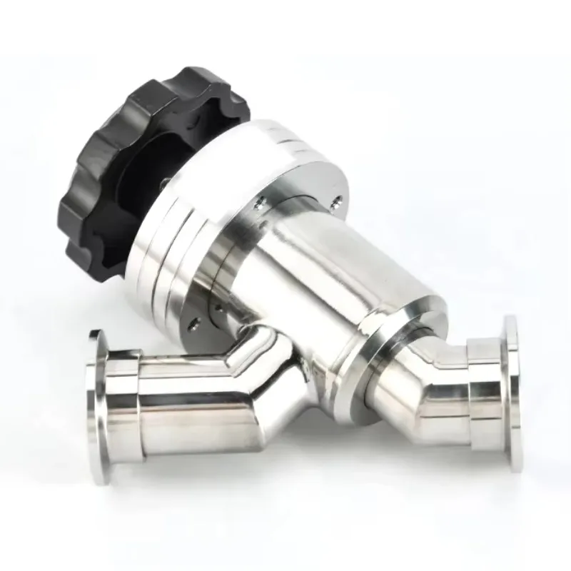 KF25/KF40 Flanged Manual Pneumatic Y Type Angle Valve NW25/40 Vacuum Valve -Sealed SS304 SS316L Pressure Reducing Semiconductor