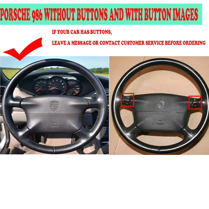 Hand Stitched Genuine Leather Non-slip Breathable Car Steering Wheel Cover for Porsche 986 1998-2004 DIY Car Interior