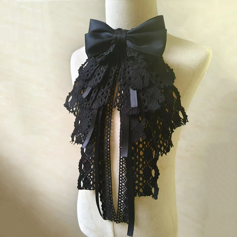 Dasi Kupu-kupu Renda Hitam Lolita Kemeja Wanita Fashion Elegan Gaya Pengadilan Aksesori Cosplay Anime Dasi Kupu-kupu Kerah Dapat Dilepas