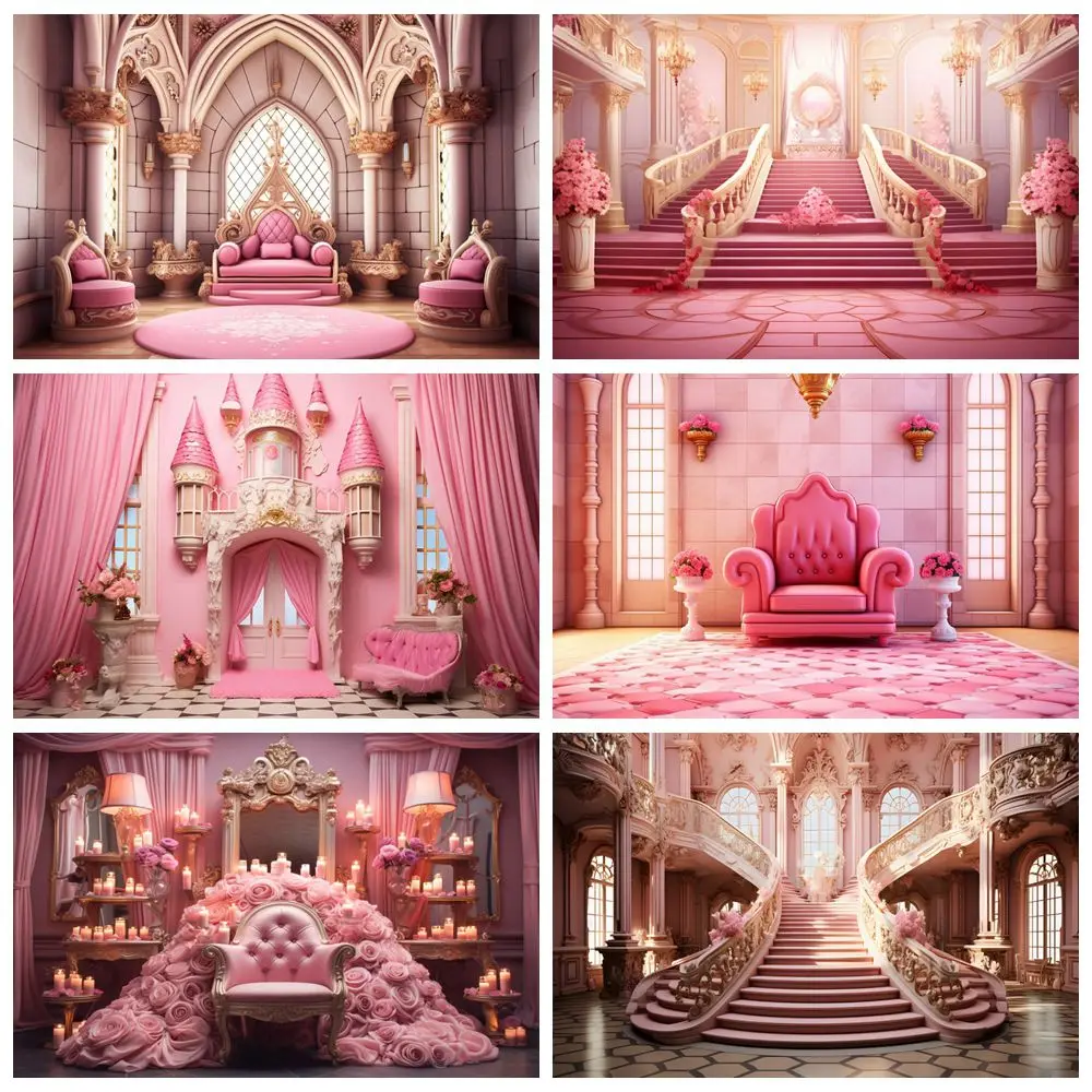 

Pink Castle Backdrop Palace Interior Scene Princess Birthday Party Bride Portrait Wedding Photography Background Photostudio