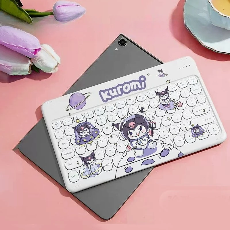 

Милая беспроводная Bluetooth-клавиатура с мультяшным дизайном Куроми для планшетов iPad, бесшумная, перезаряжаемая, с круглыми клавишами, миниатюрная портативная клавиатура