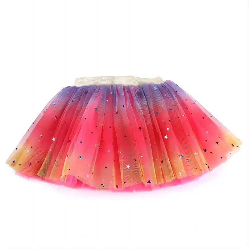 Girls Tutu Skirts Stars Print Princess Pettiskirts Kids Ballet Dancing Party Skirt Children Gradient Costume Clothes