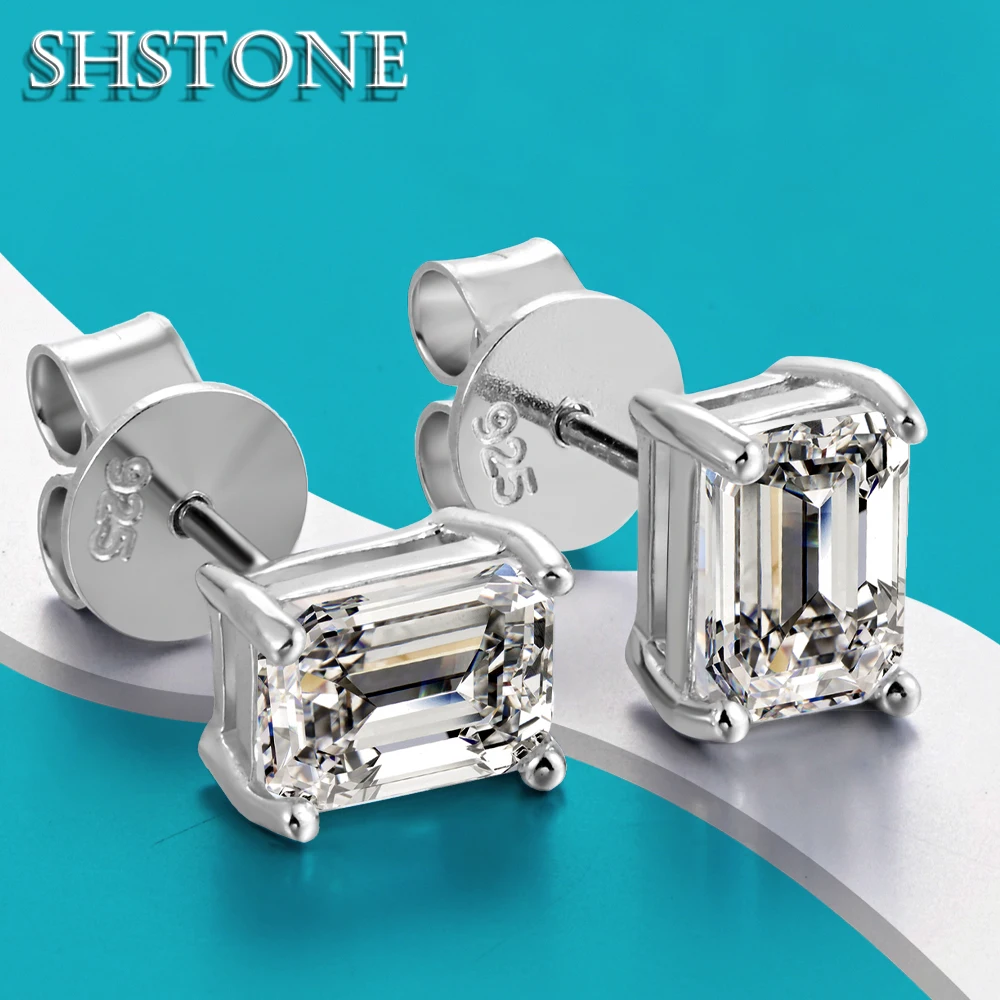 SHSTONE 6*8mm 2ct Moissanite Earrings D VVS1 Rectangle Ear Studs for Women 925 Sterling Sliver Fine Jewelry with GRA Certificate