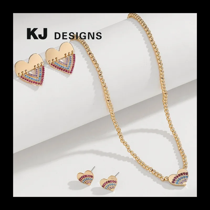 التصميم الأصلي الحب قلادة الماس الملونة مجموعة أزياء المرأة الصيف شعبية الأمازون الساخن بيع #1