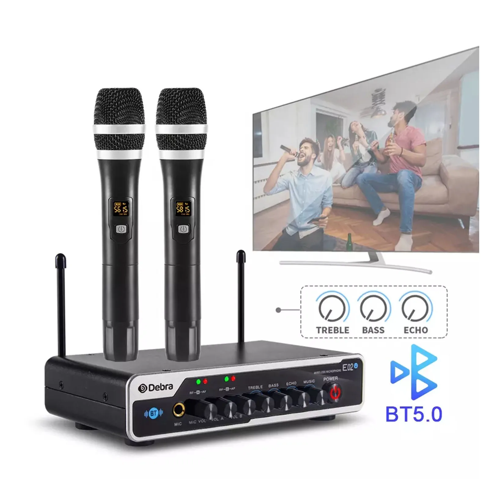 

UHF Dual Channel Wireless Microphone Audio E02U Karaoke for Karaoke Microphones Metal Cordless Handheld Mic Transmitter