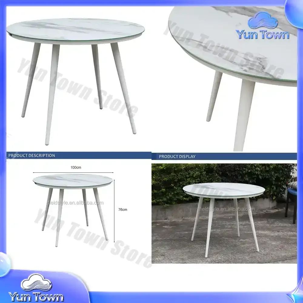 CT028NC Modern Aluminum Frame Ceramic Temper Glass Top Patio Outdoor Dining Table Round Table For Contract Hotel Restaurant