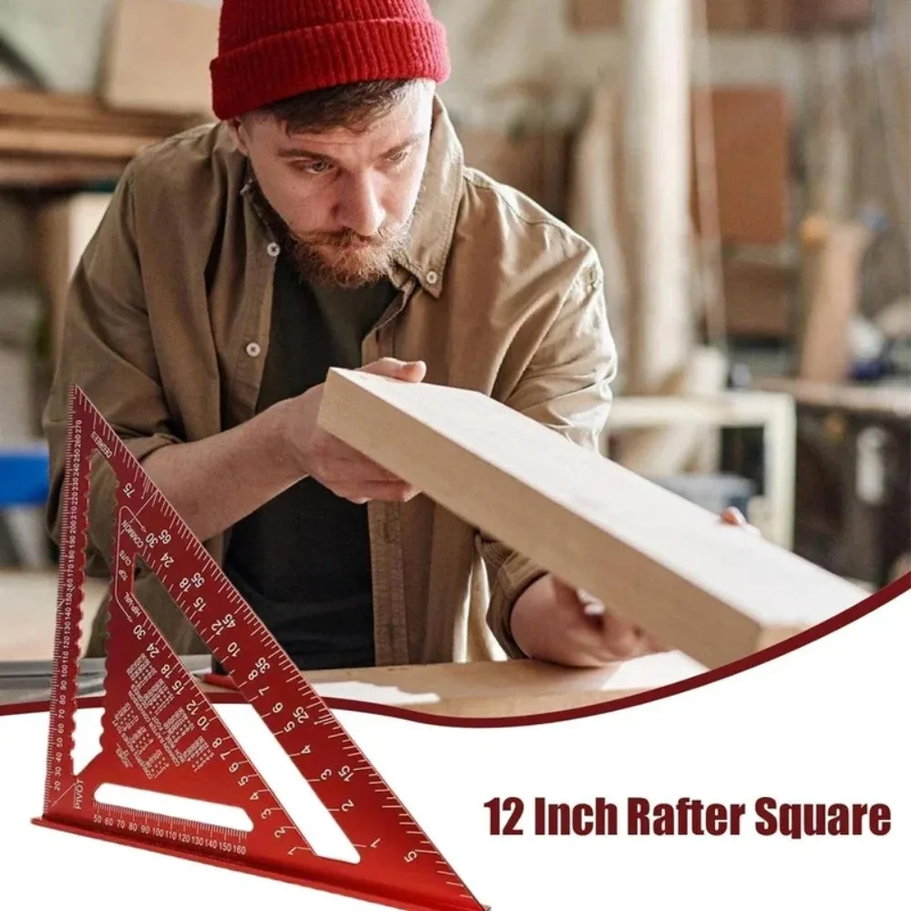 مسطرة مثلثة لأعمال النجارة من سبائك الألومنيوم عالية الدقة مقاس 7 بوصة/12 بوصة مع منقلة زاوية قائمة ومقياس وضع العلامات المحمول