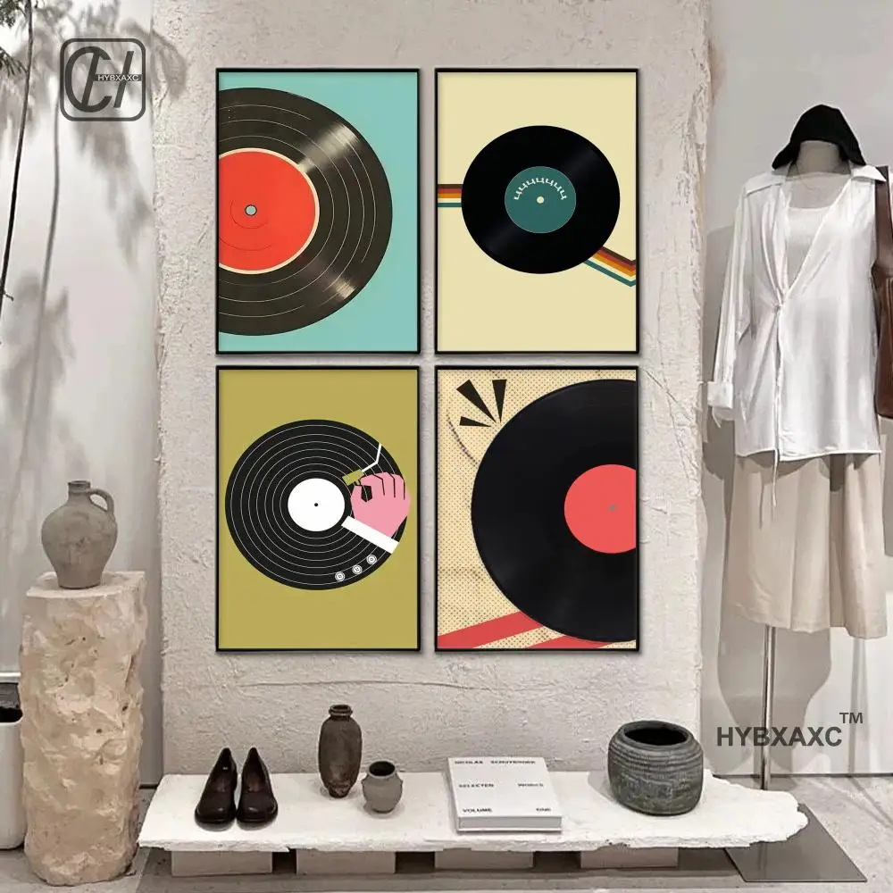 Retro Vinyl Record Print Mid Century Music Minimal Pastel Poster Colorful Wall Art Trendy Minimalist Turntable Home Room Decor