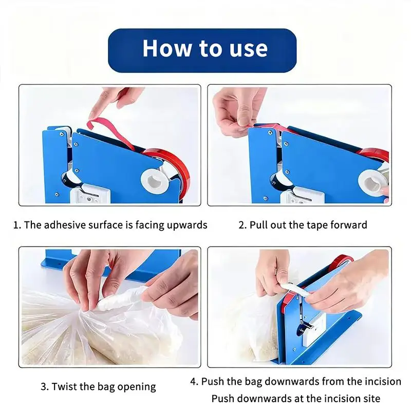 Bag Neck Sealer Tape Dispenser Poly Bag Packaging Sealer Bag Metal Sealer Machine Supermarket Store view 4