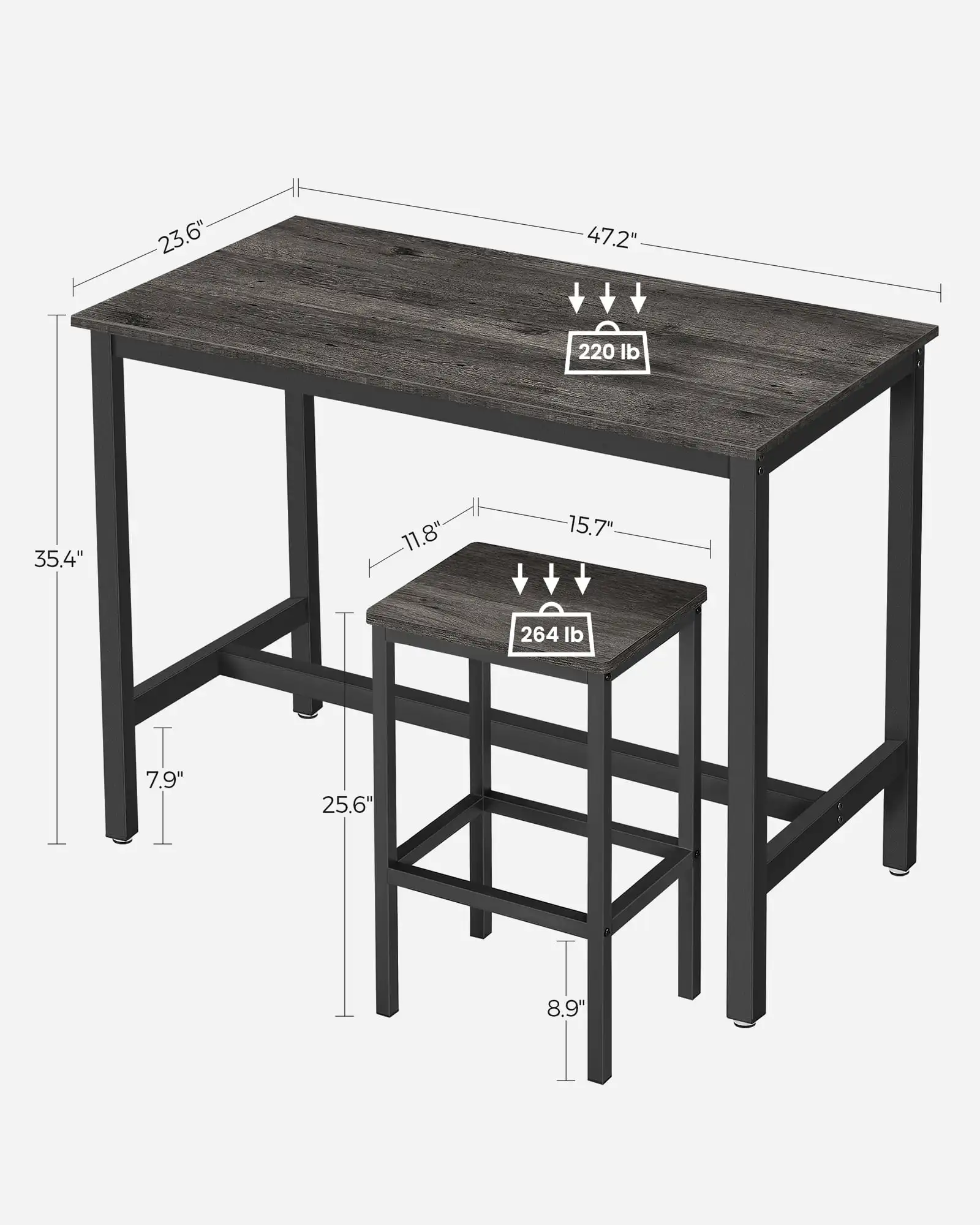 Pub Table Set Bar Table with 2 Bar Stools, 3 Piece Wooden Kitchen Counter Height Dining Sets
