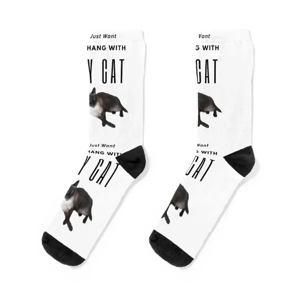 I Just Want to Hang out with My Siamese Cat-animal Lover-cats Gift Idea Socks cartoon anti-slip short Ladies Socks Men's