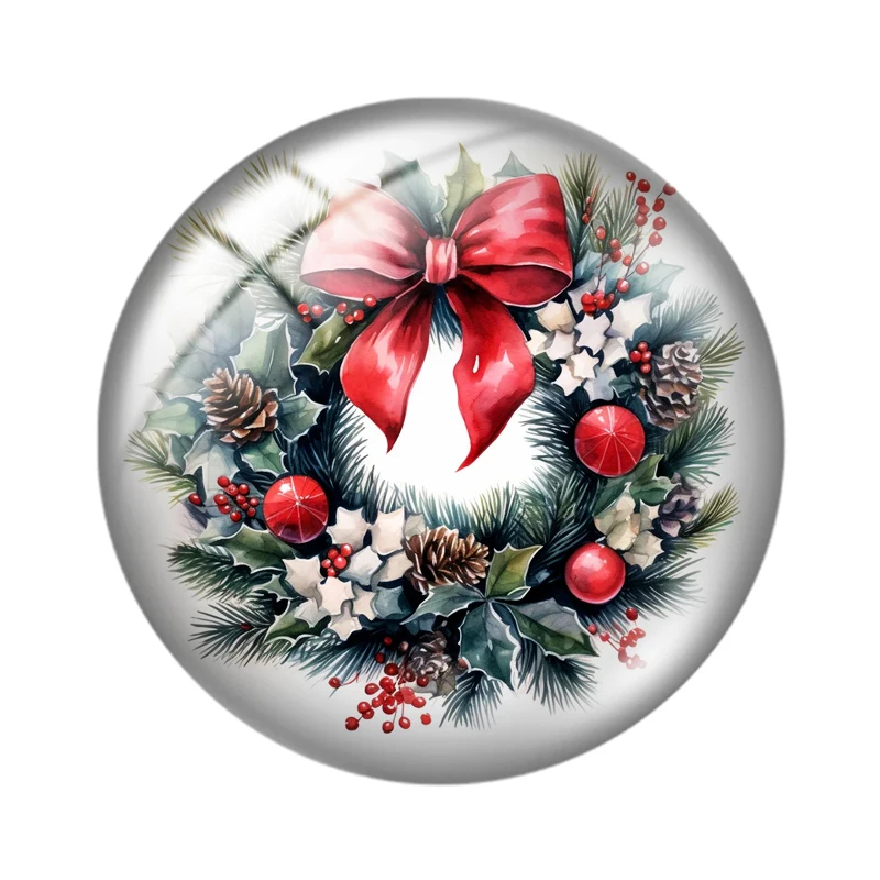 Christmas Wreath  10pcs 12mm/18mm/20mm/25mm Round photo glass cabochon flat back Making findings for bracelets