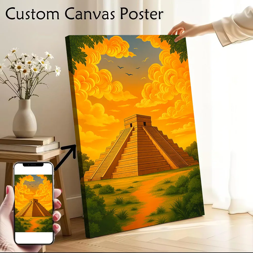 Chichen Itza At Sunset Canvas Wall Art Poster Custom Photo Print Modern Painting for Fans Home Decoration Ornaments Decor Luxury