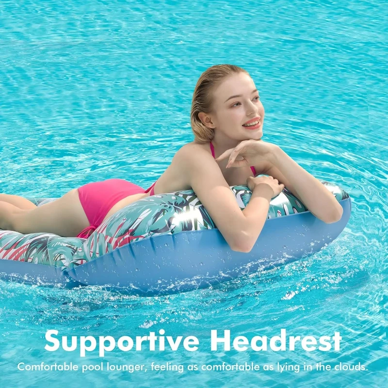 Inflatable pool float mat PVC material, large adult headrest style multifunctional pool raft water lounge chair
