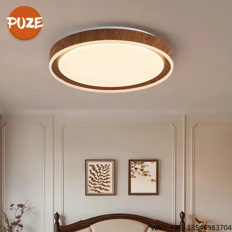 Round Ultra-Thin Walnut Wood Ceiling Lamp Vintage Eye-Protection Living Room Bedrooms Nordic Modern Led Ceiling Light